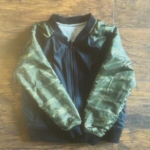 Black Bomber Jacket with Olive Green Camo Sleeves